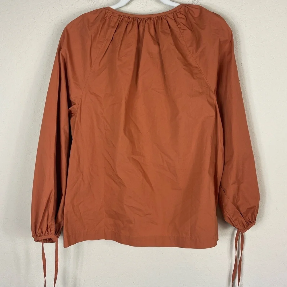 J. Crew Tie Sleeve Button Front Cotton Poplin Top Orange Size Medium